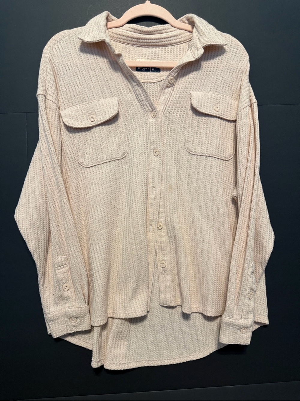 Magellan Outdoors Cream Waffle Knit Boyfriend Fit Shirt
